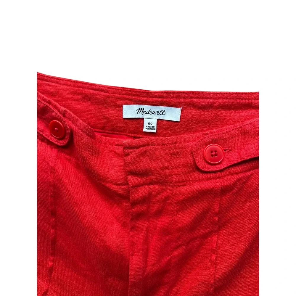 Madewell Clean Button Tab Shorts Rouge Red 100% Linen High Rise Size 00